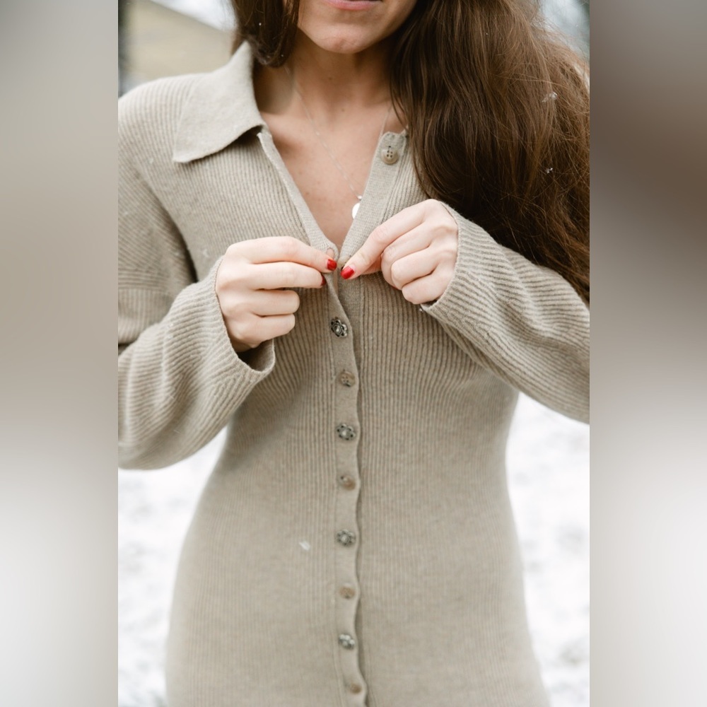 Nanushka Beige cashmere wool blend Rib Knit Long Sweater Duster XS